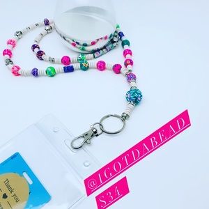 Custom made glass beads lD Lanyard with magnetic clamp for safety